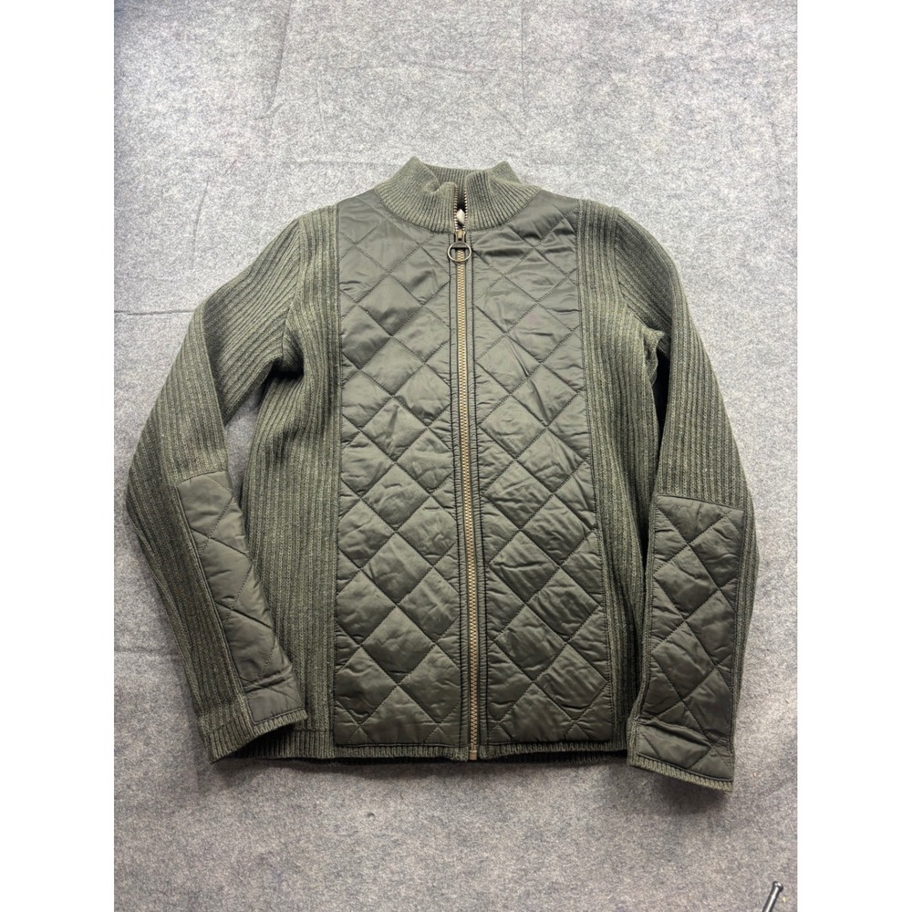 Barbour Sporting Zip Knit Wool Quilted Jacket Coat Olive Green Women 12 Granola